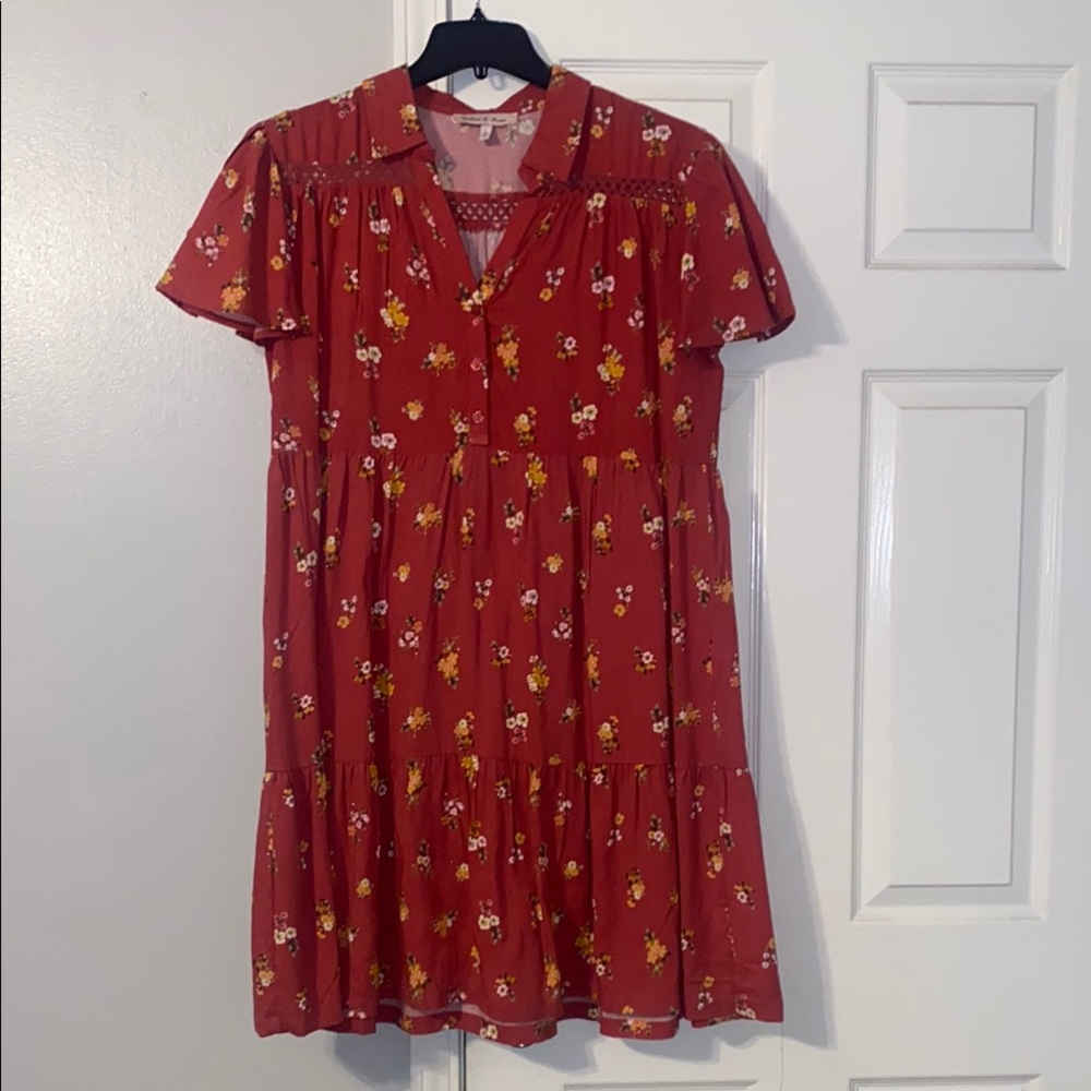 Red Flutter Sleeve Sundress with Notched Collar